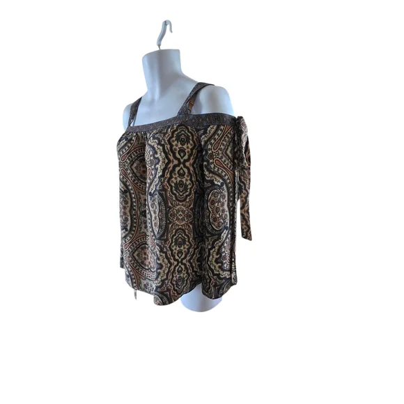 BCBGMaxAzria Brown Patterned Off-Shoulder Blouse - Picture 1 of 12